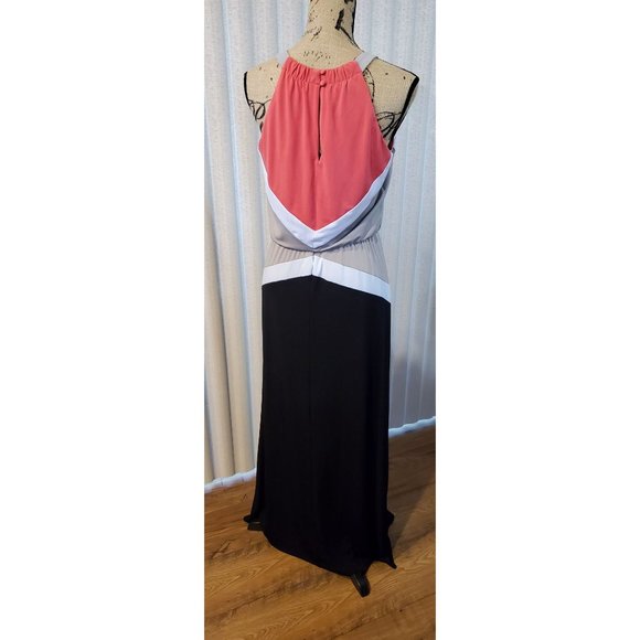 EUC- The London Collection - Maxi Dress- Coral Colorblock - Small - Picture 5 of 7